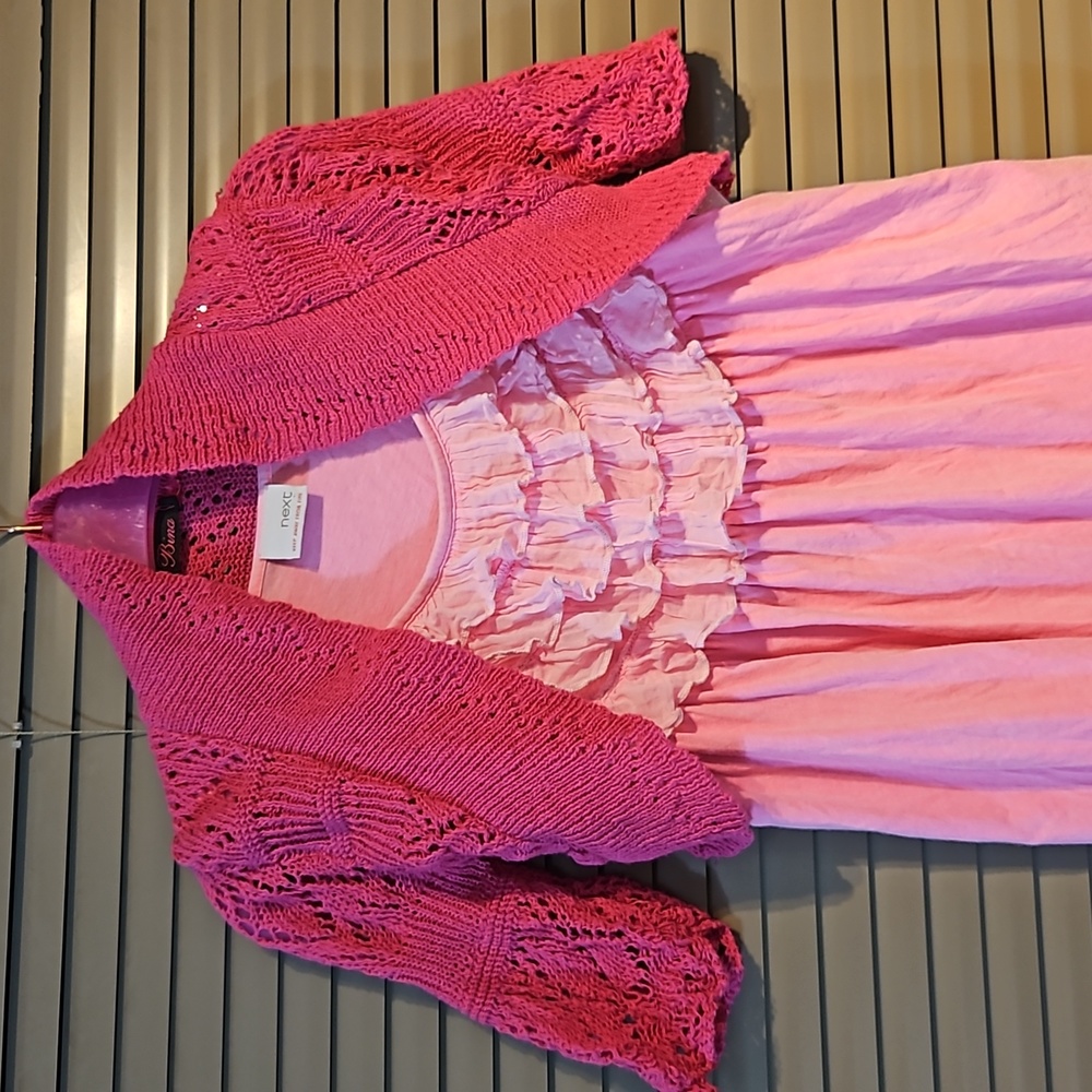 6-7yrs pink dress + breezy knit Bolero Cardigan summer girls clothing bundle - Picture 6 of 14